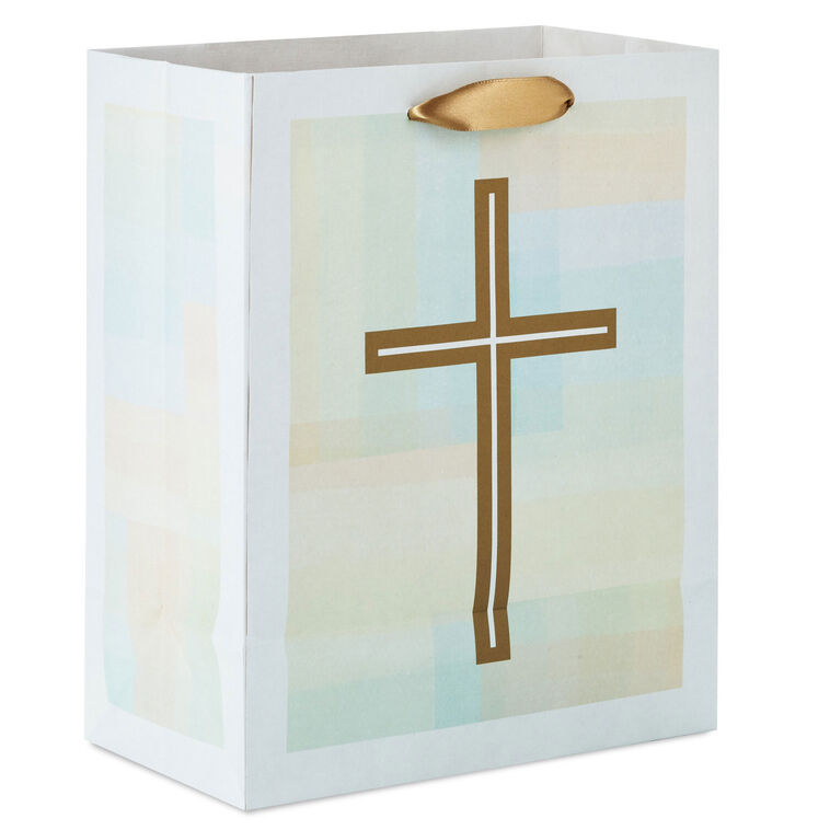 Gold Cross on Pastel Medium Gift Bag back image number 6
