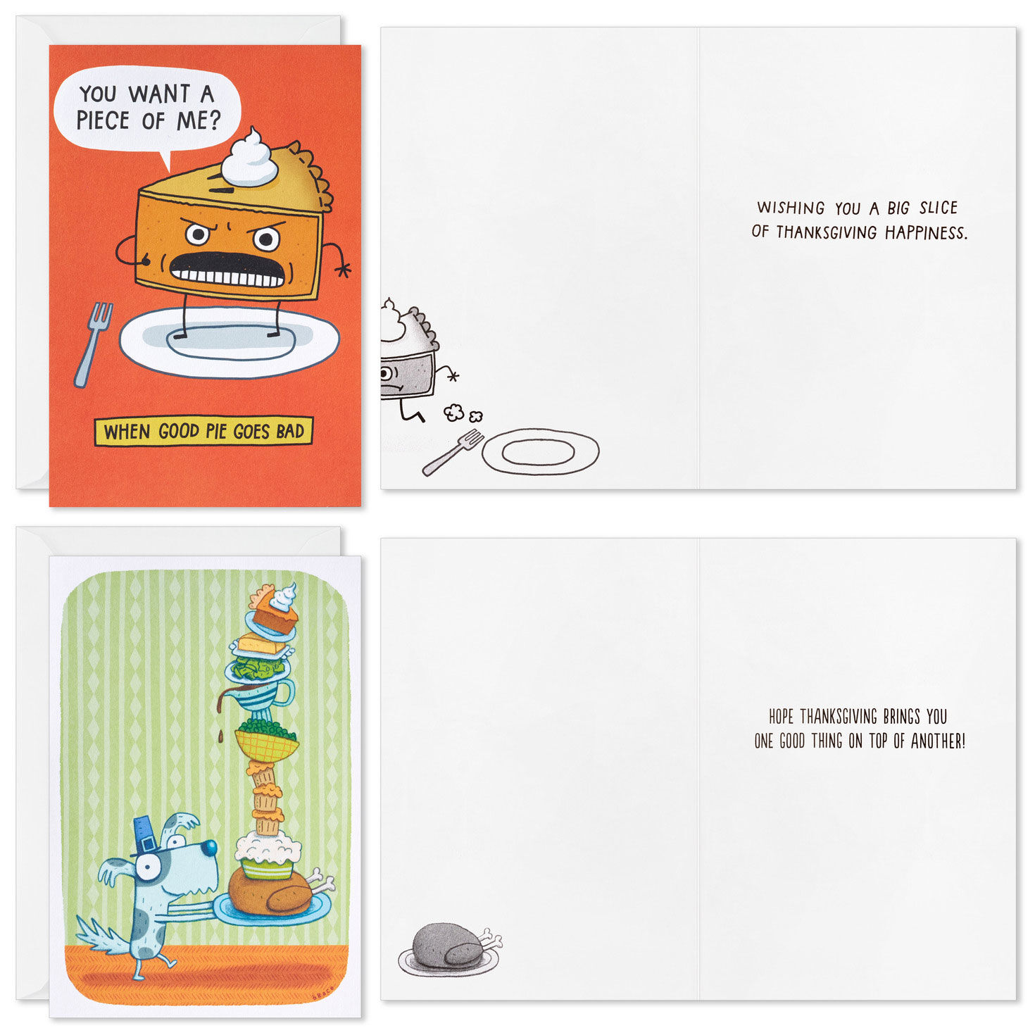 Turkey and Pets Funny Thanksgiving Card Assortment Card Front with Sentiment image number 2
