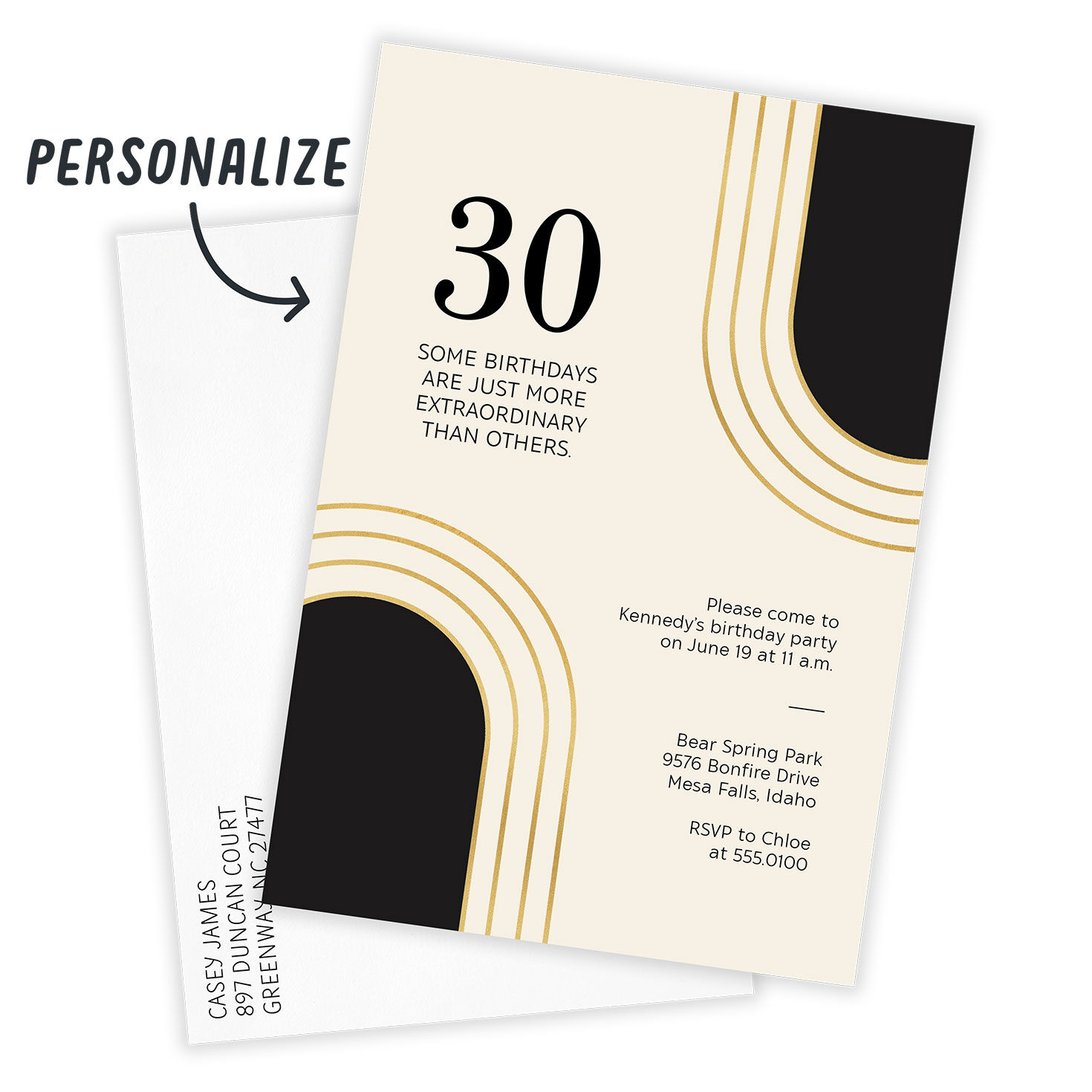 Gold and Black Arches Milestone Party Invitation, , large image number 2