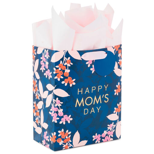 9.6" Floral on Navy Medium Mother's Day Gift Bag With Tissue, 