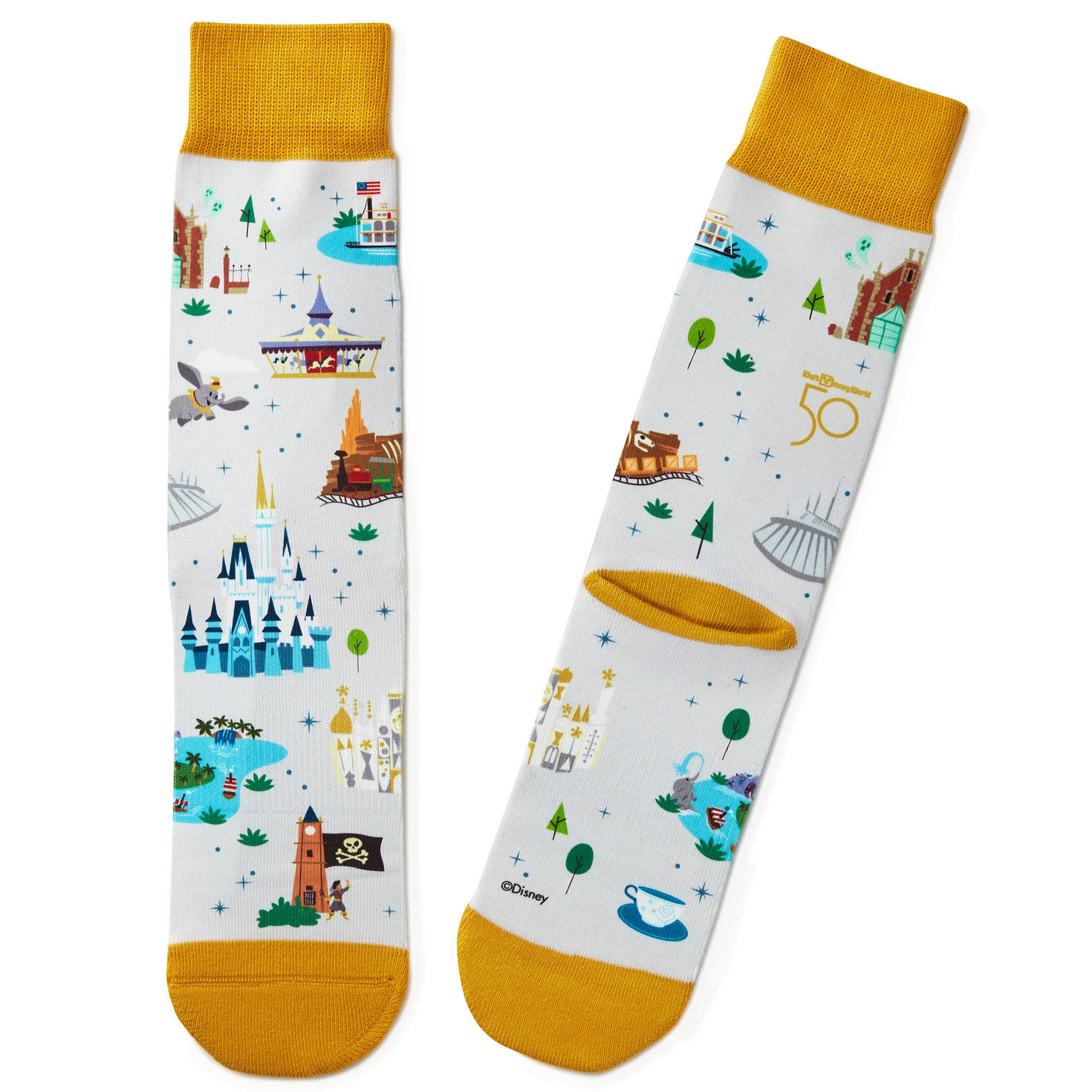 Walt Disney World 50th Anniversary Park Attractions Novelty Crew Socks