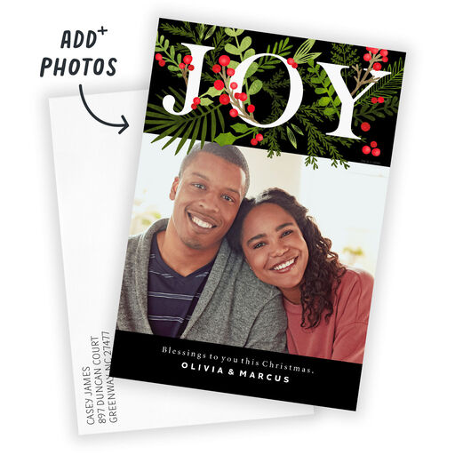 Joy Festive Wreath Flat Christmas Photo Card, 