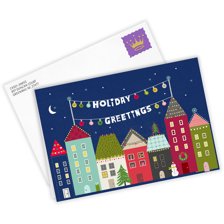 Houses With Lights Personalized Christmas Card Card  front with Envelope  image number 2