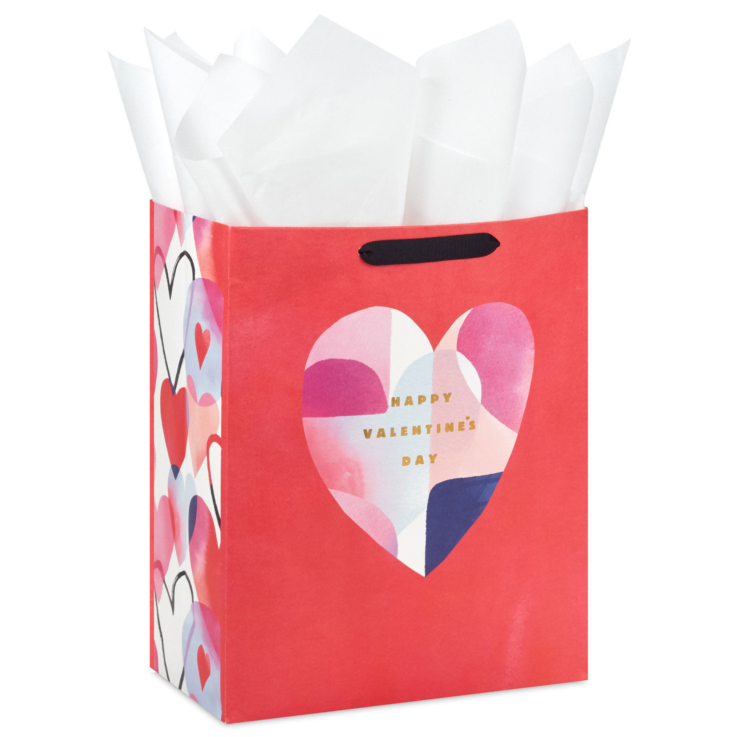 13" Abstract Heart on Red Large Valentine's Day Gift Bag With Tissue Paper