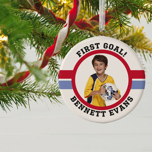 Soccer Ceramic Circle Personalized Photo Ornament, 