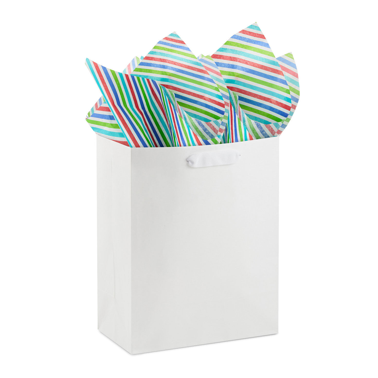 Red, Blue, Aqua, Green Stripe Tissue Paper Pack in use image number 2