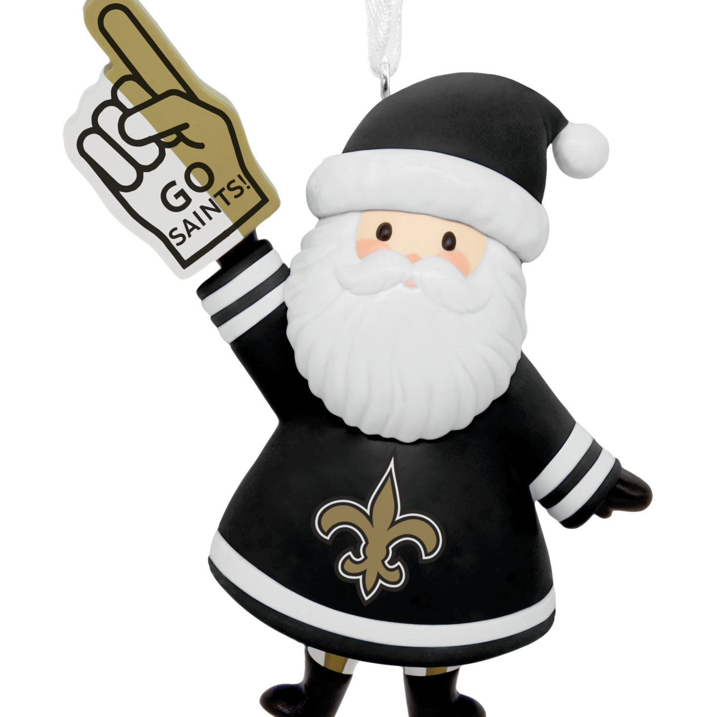 New Orleans Saints Santa Fan Christmas Ornament closeup view image number 5