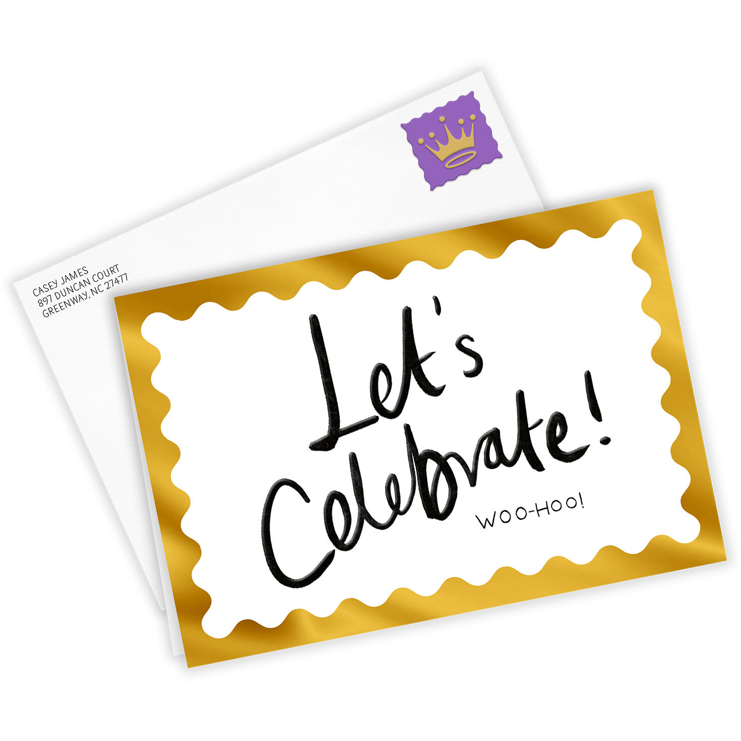 Gold Scallop Border Personalized Congrats Card Card Front with Envelope image number 2