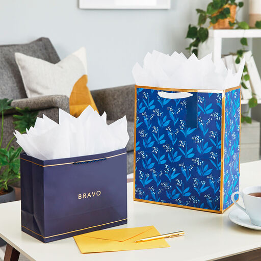 13" Blue Floral Large Gift Bag, 