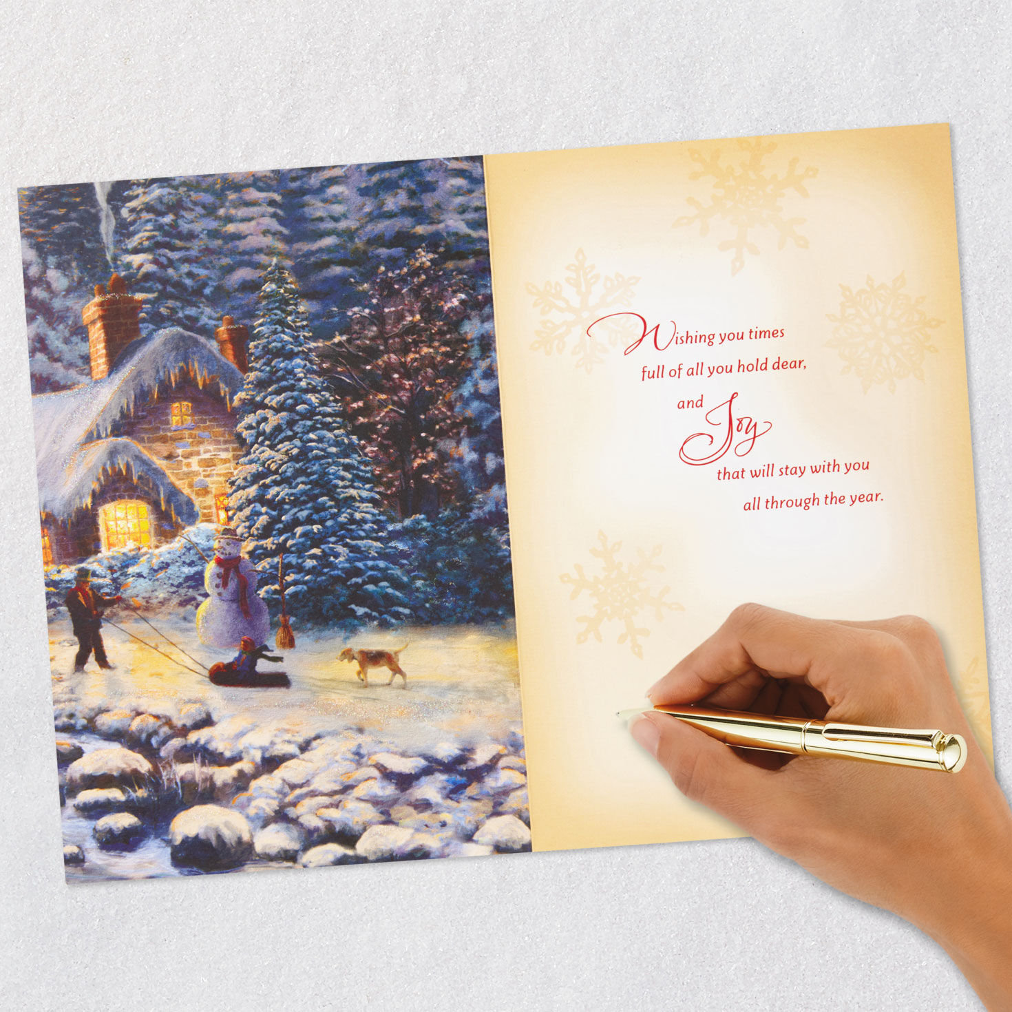 Thomas Kinkade Snowy Cabin Christmas Card signing card image number 9