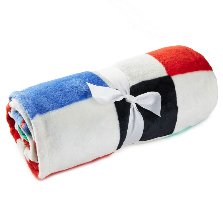 Peanuts Gang Faces and Colored Squares Blanket rolled image number 3