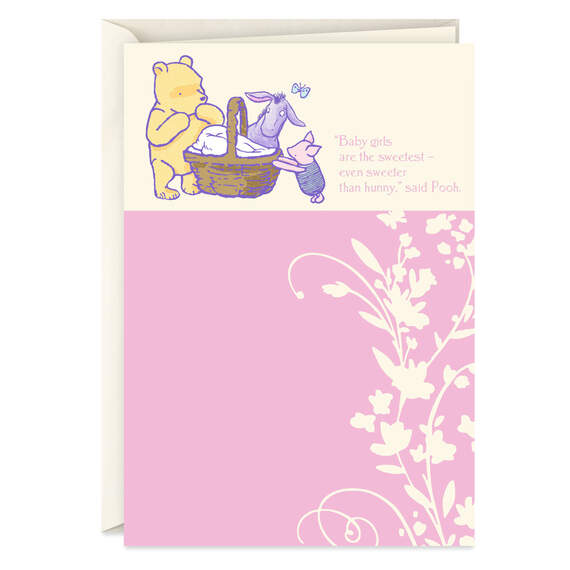 Disney Winnie the Pooh, Piglet and Eeyore New Baby Girl Card