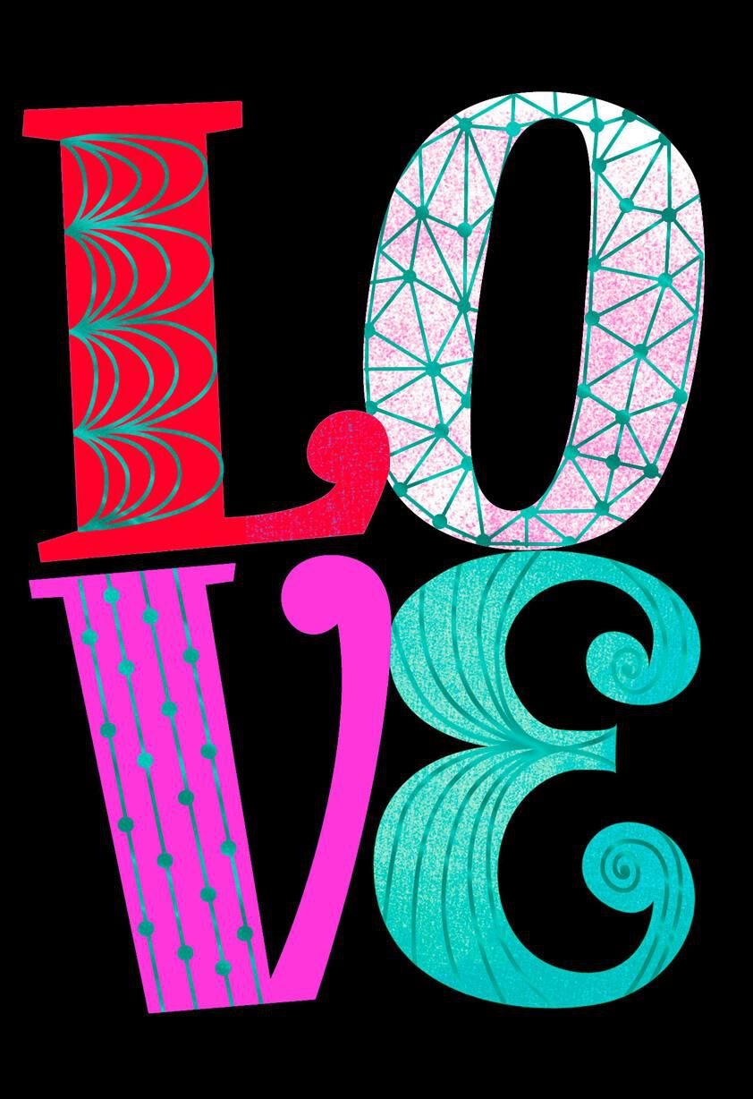 Patterned Lettering on Black Blank Love Card