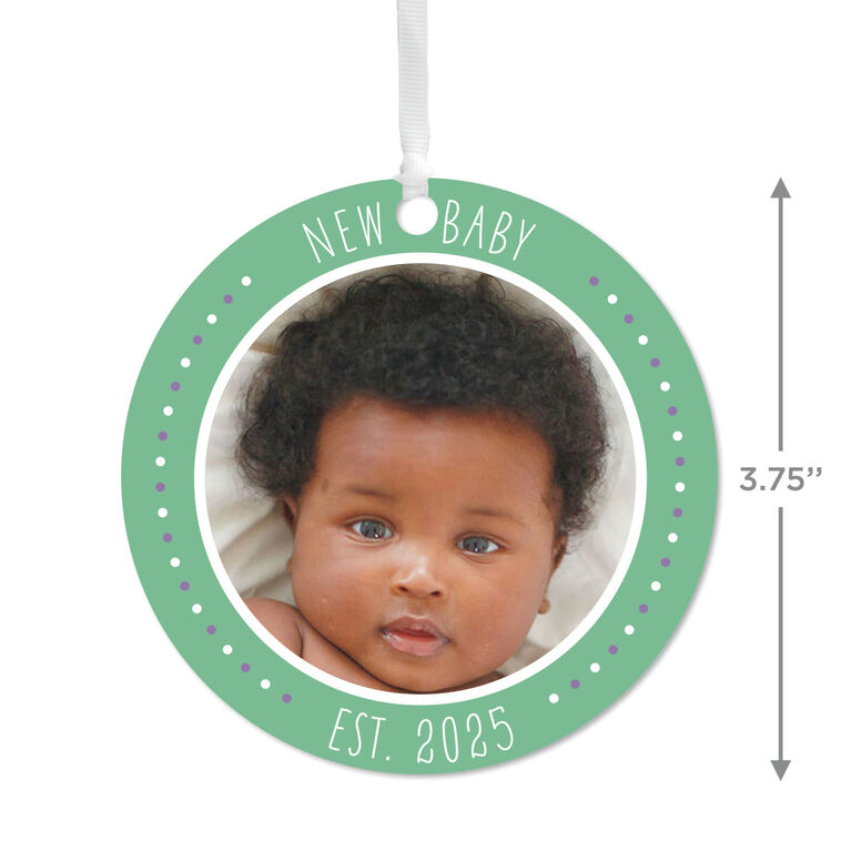 New Baby Round Metal Personalized Ornament, Custom Photo and Text, , large image number 3