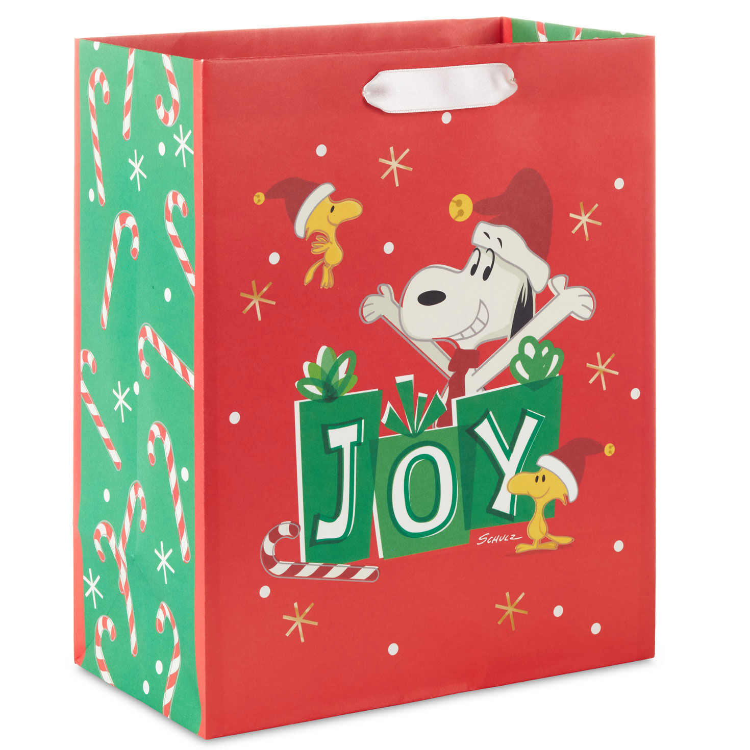 9.6" Peanuts® Santa Snoopy and Woodstock on Red Medium Christmas Gift Bag