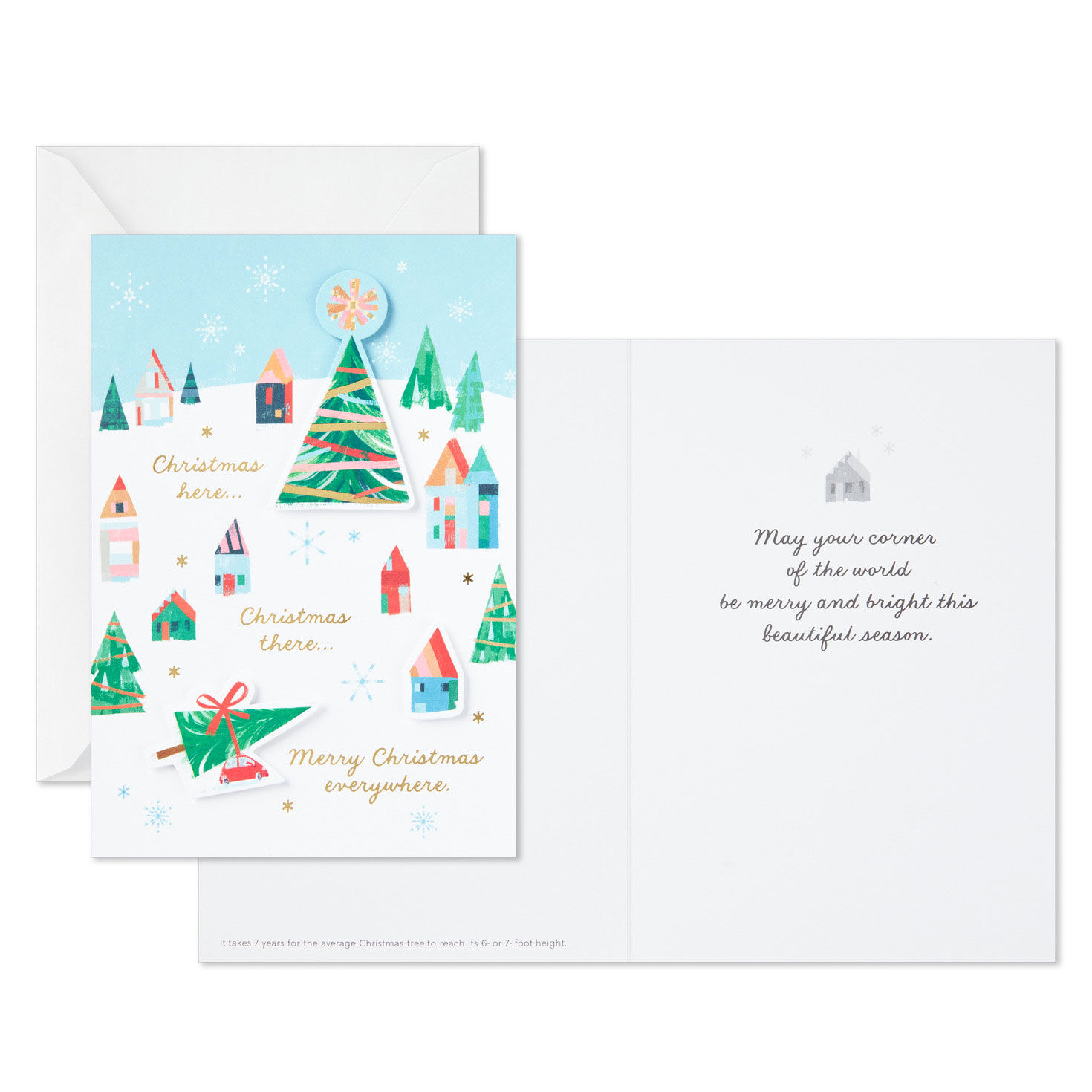 Wintry Homes and Cars UNICEF Boxed Christmas Cards Card Front with Sentiment image number 3