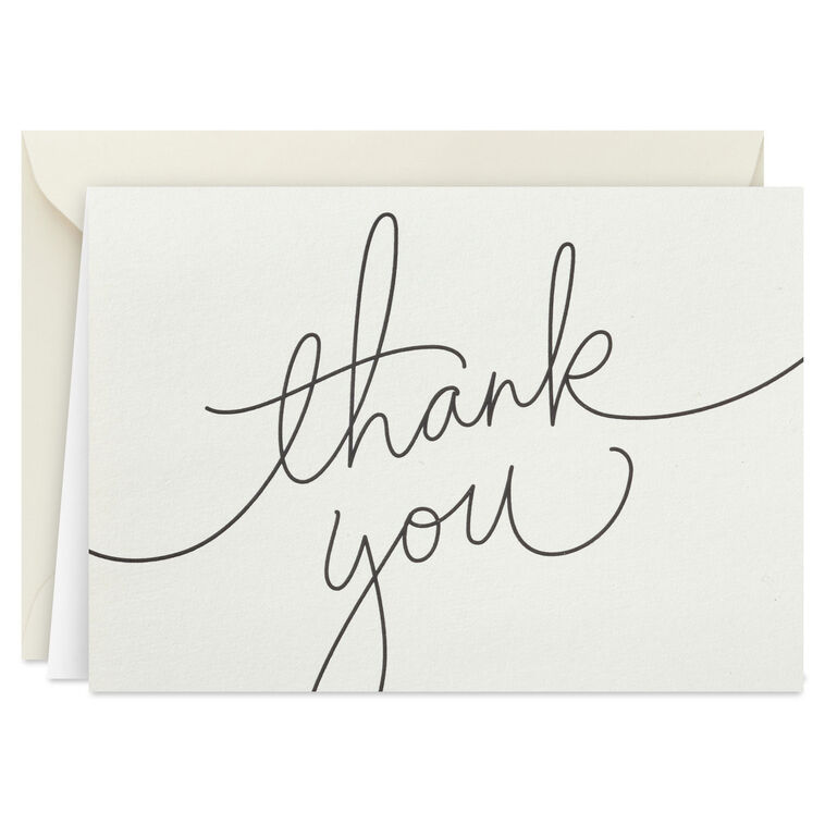 Black Script on White Thank You Notes Bulk Pack card front image number 2
