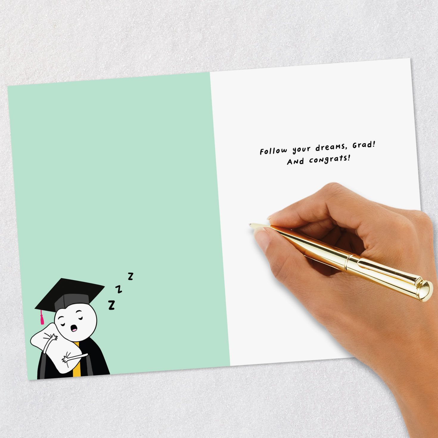 Cartoon Grads on Mint Green Funny Graduation Card Signing card image number 6