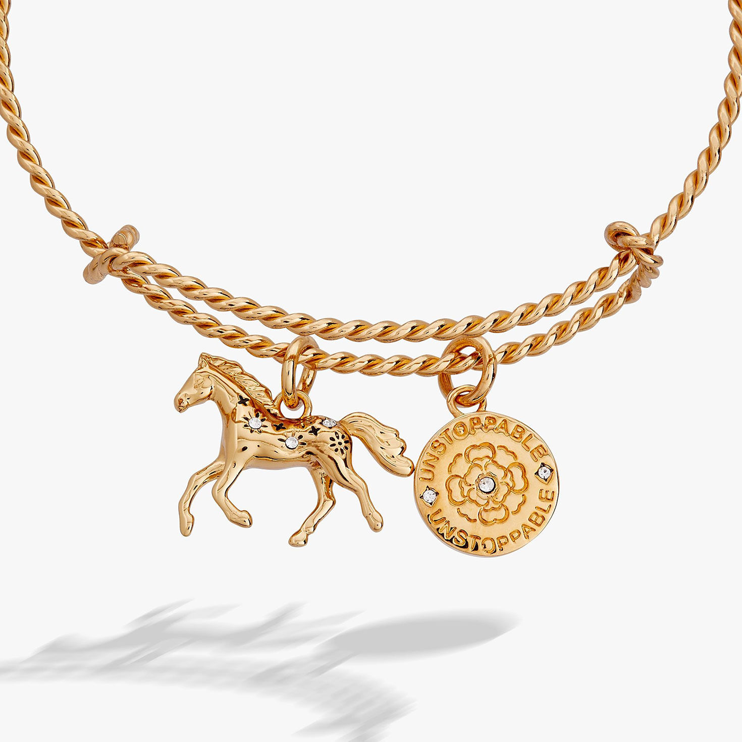 Alex And Ani Horse Girl Rope Textured Charm Bangle closeup view image number 2