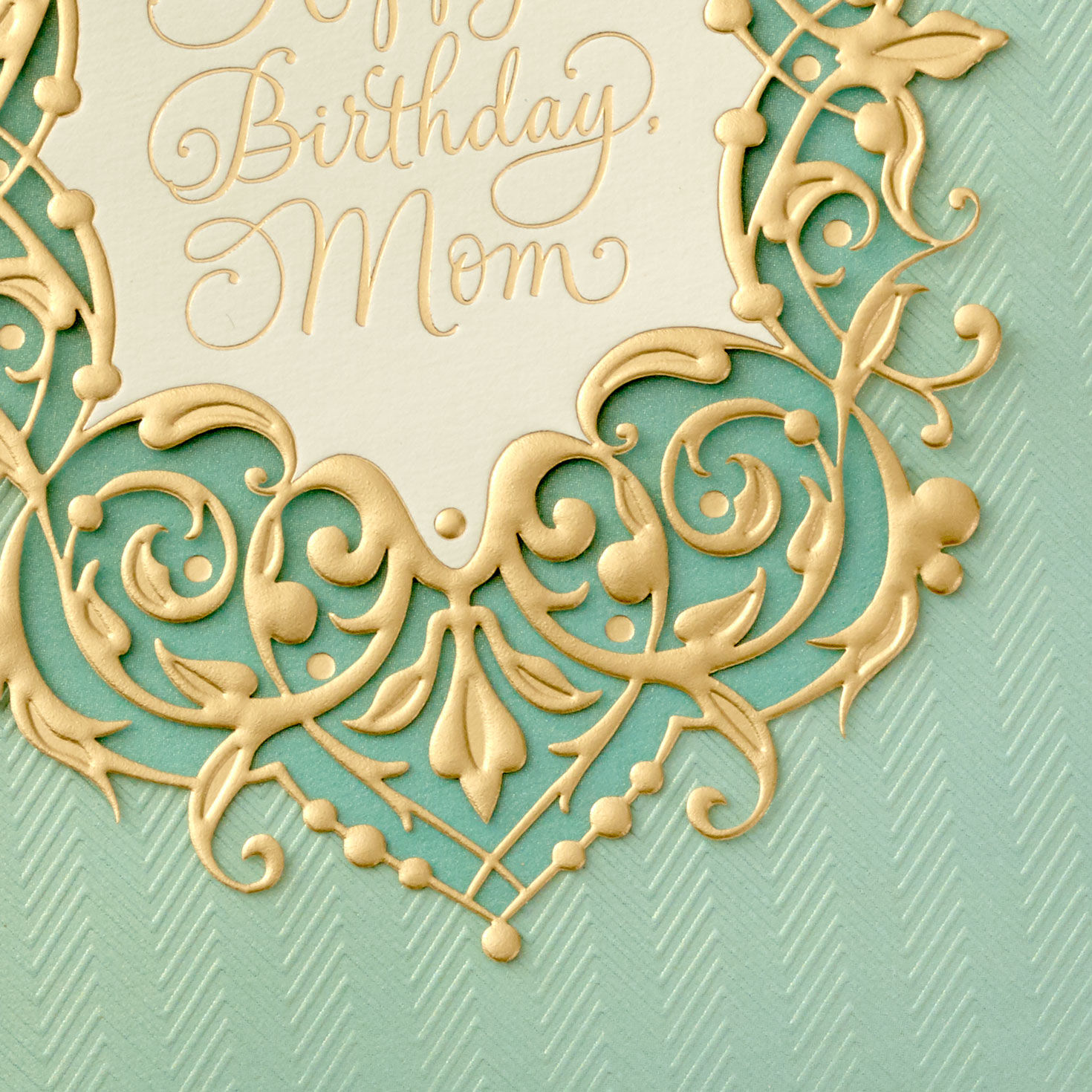 Ornate Gold Frame on Blue Birthday Card for Mom Card Front Detail image number 5
