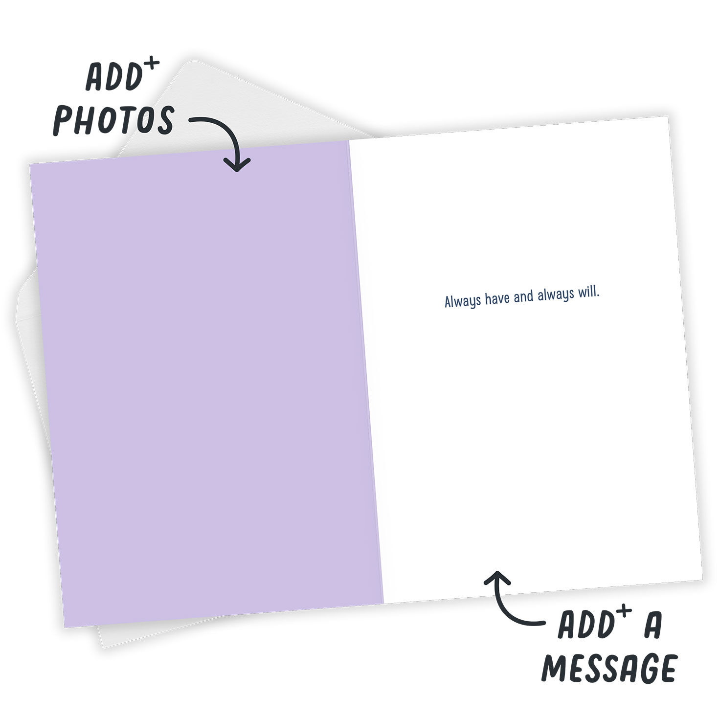 Script on Purple Personalized Care Card Open Card with Envelope indicating personalization image number 3