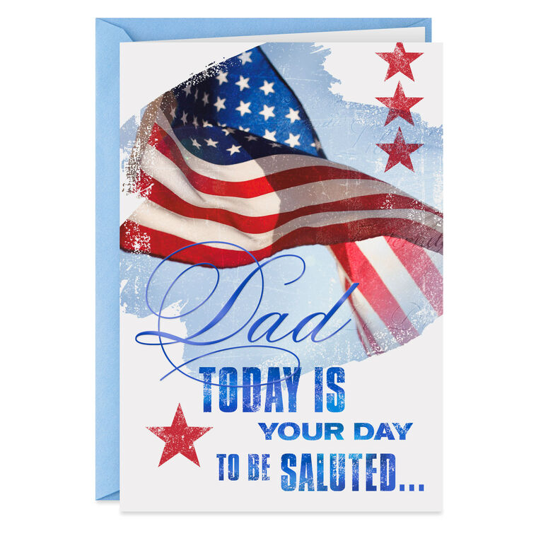 American Flag We Salute You Veterans Day Card for Dad Card Front image number 1