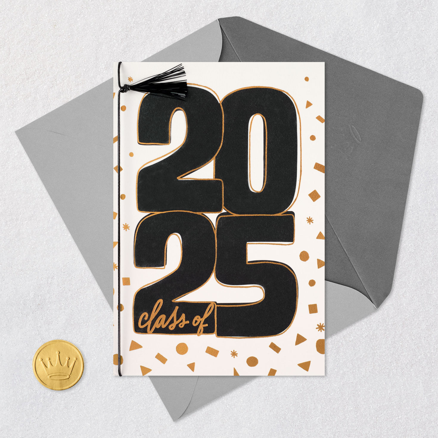 Black and Gold Confetti Class of 2025 Graduation Card  image number 5