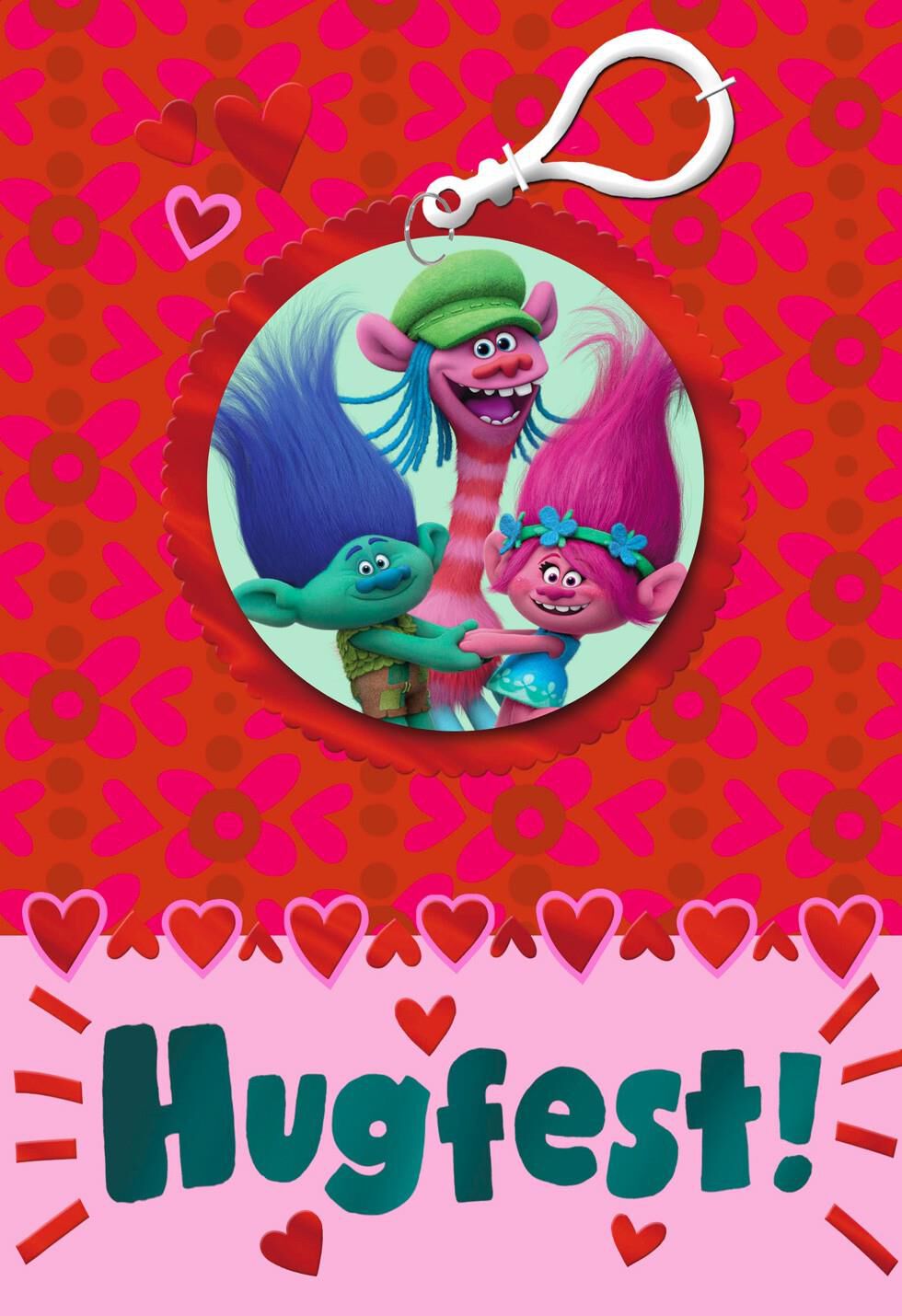 Trolls Backpack Clip Valentine's Day Card for Child
