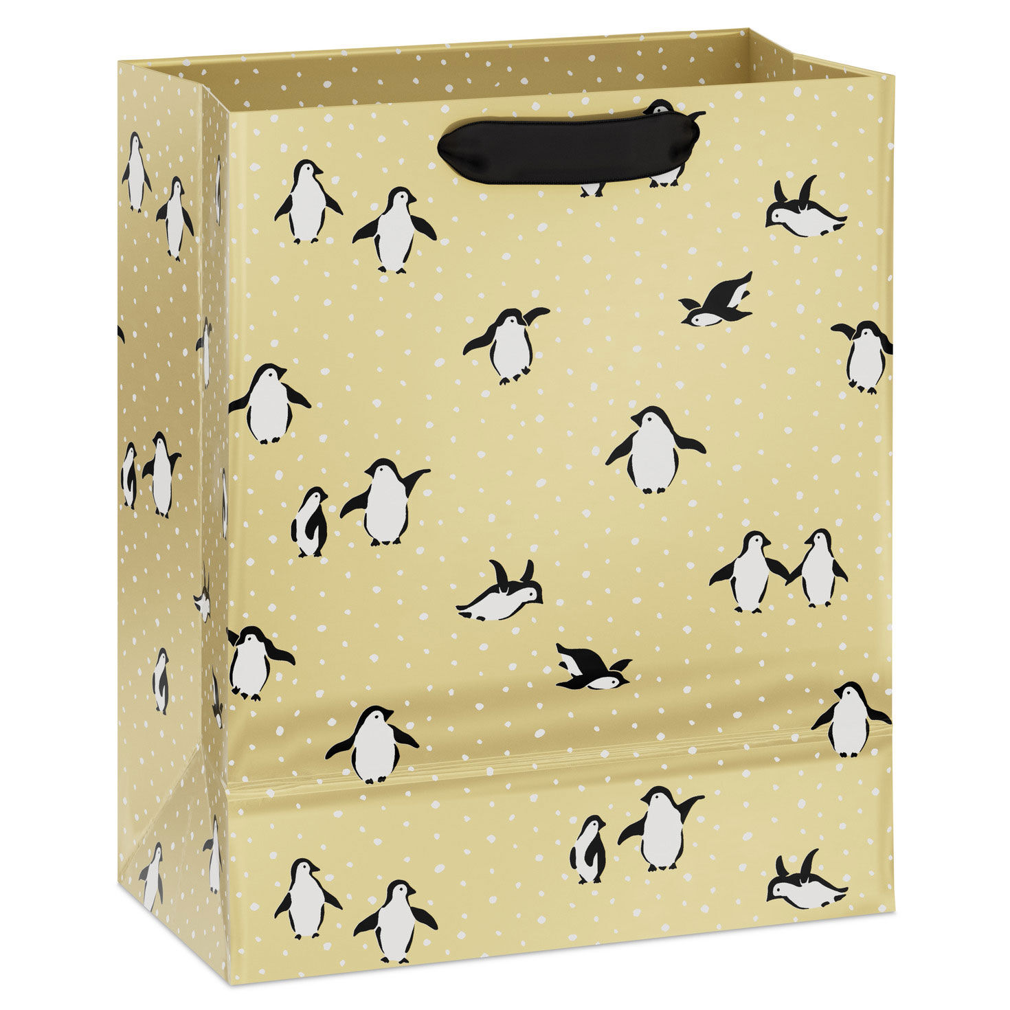 Penguins on Gold Medium Holiday Gift Bag Back image number 6