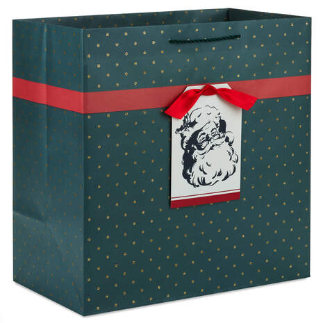 15" Smiling Santa Tag With Bow Extra-Deep Christmas Gift Bag, , large