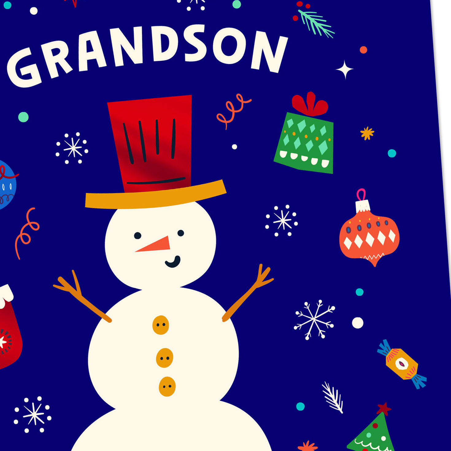 Snowman With Holiday Icons Christmas Card for Grandson Card Front Detail image number 4