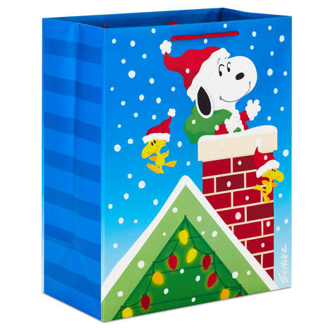 13" Peanuts® Santa Snoopy in Chimney Christmas Gift Bag, , large