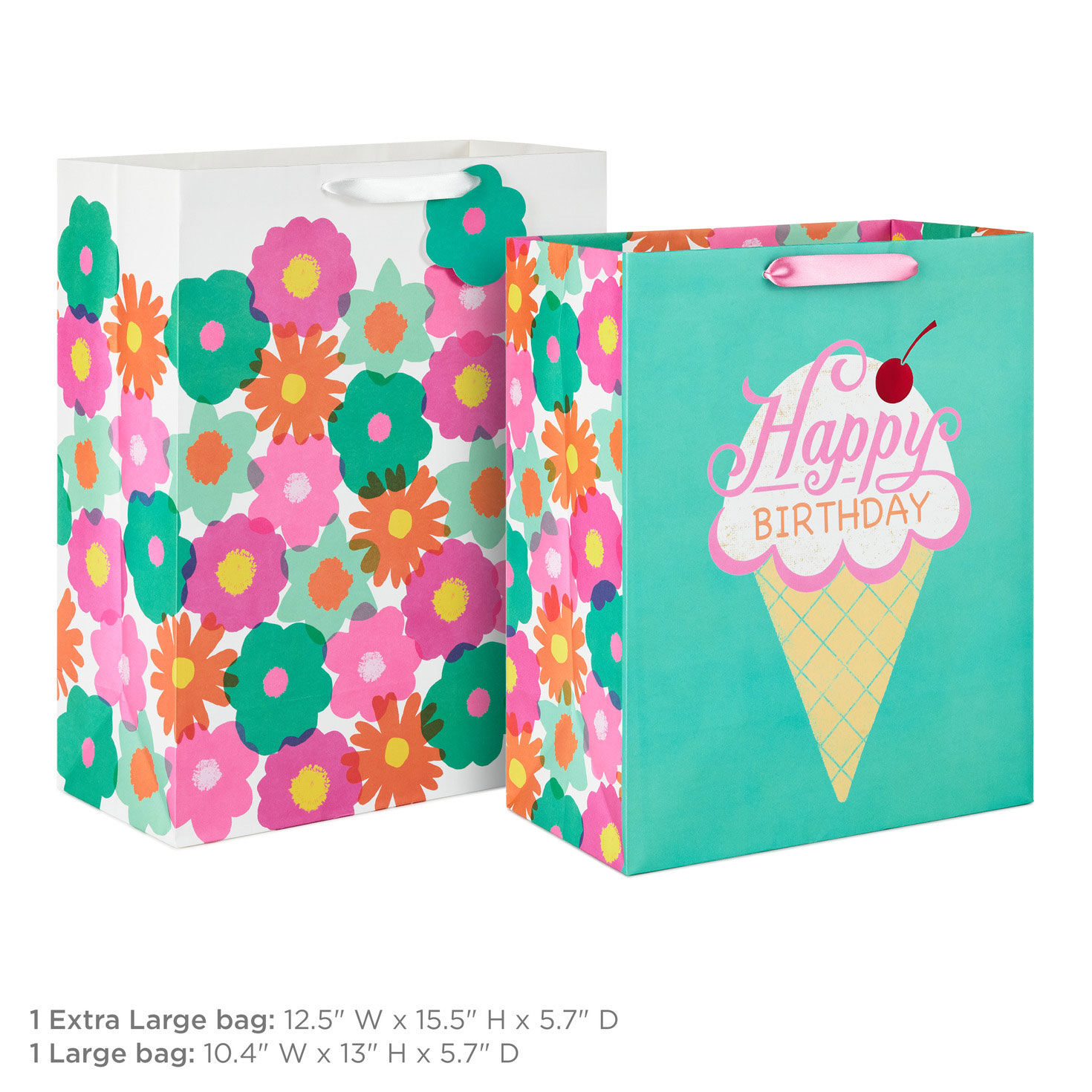 Flowers and Ice Cream 2-Pack Birthday Gift Bag Bundle for only USD 8.99 | Hallmark