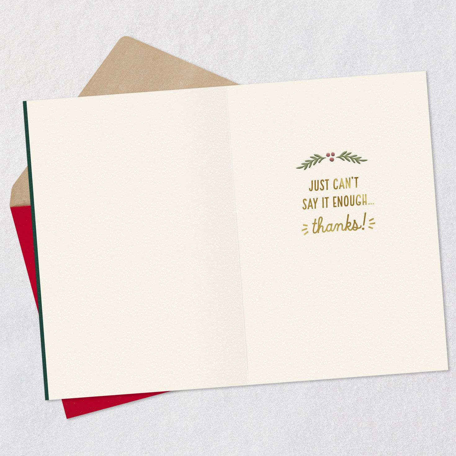 Green Botanical Banner Holiday Thank You Card Open card with envelope image number 3