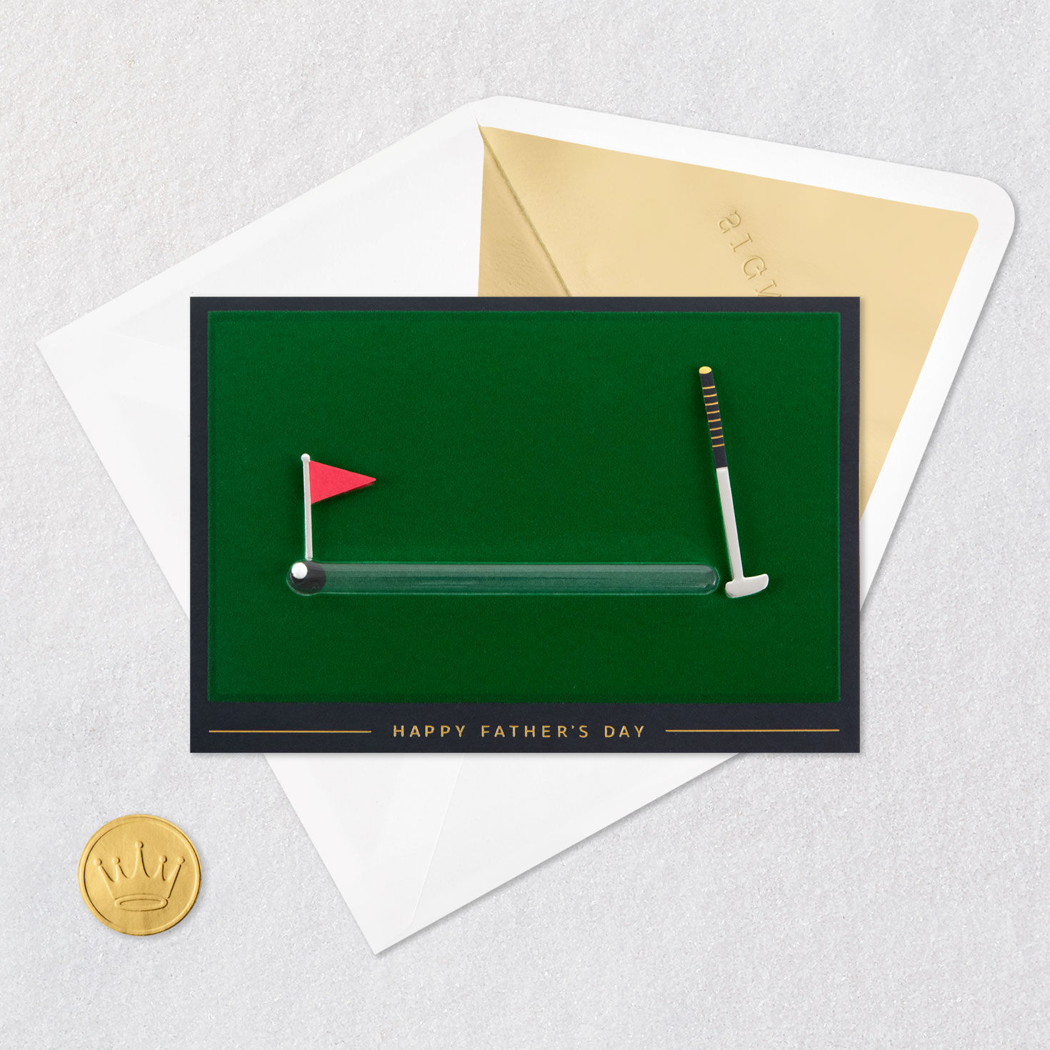 Golf Green and Putter Father's Day Card Card Front with Envelope and Gold Seal image number 5
