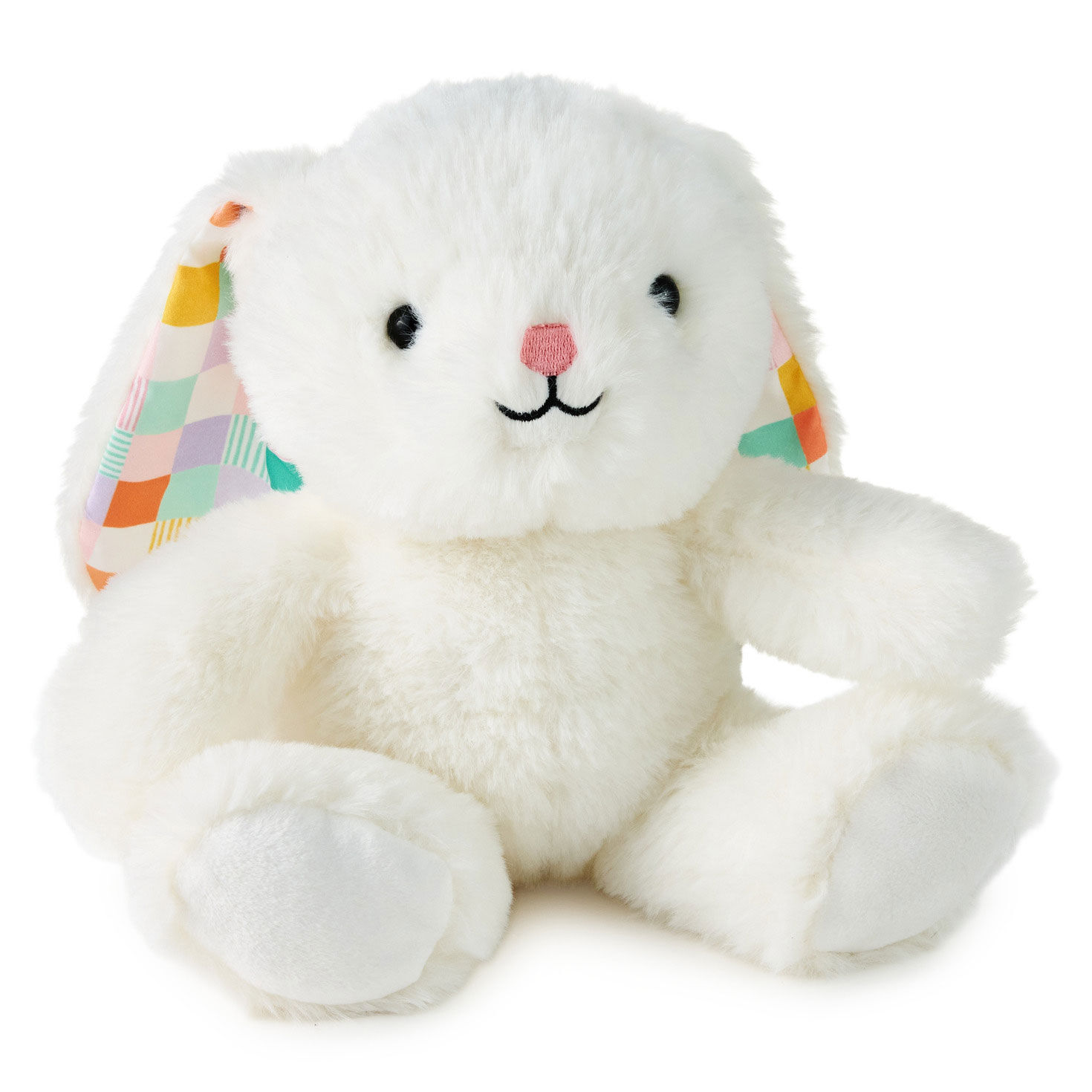 White Bunny With Patchwork Ears Easter Plush, 8"