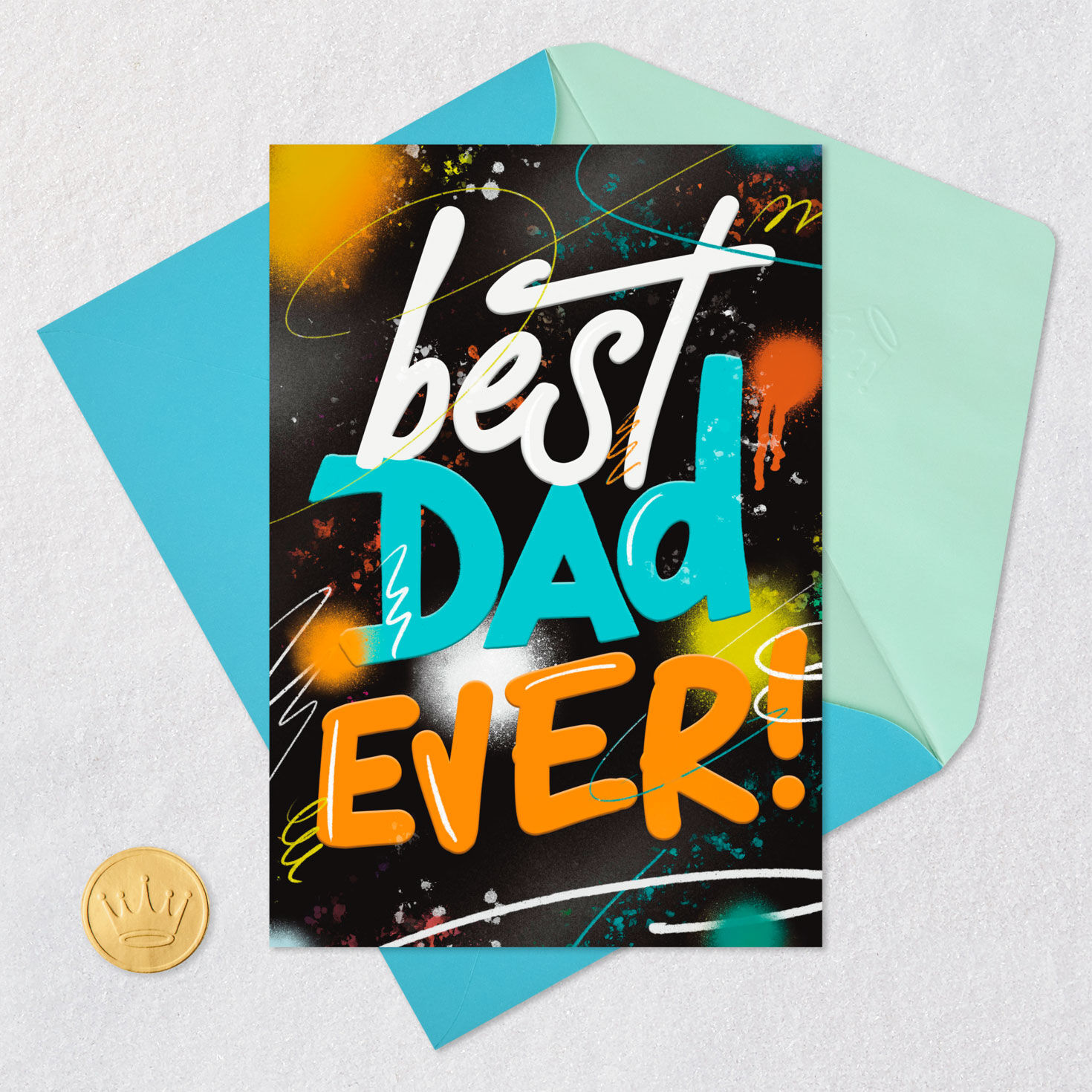 Blue and Orange Graffiti Card for Dad Card Front with Envelope and Gold Seal image number 5