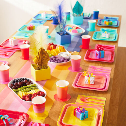 Color Pop 96-Piece Tableware Basics Party Kit, Red and Pink, 