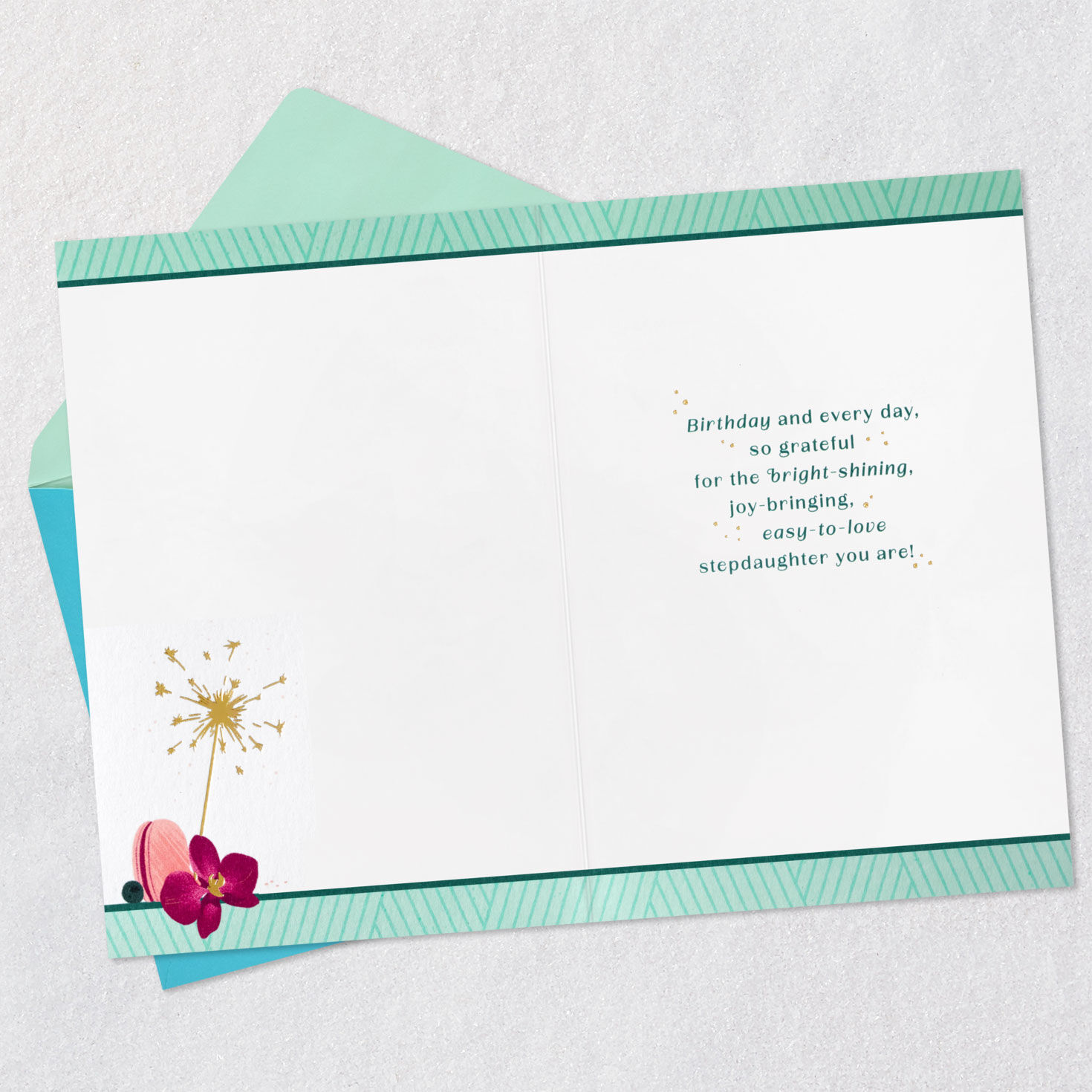 Cake With Flowers Stepdaughter Birthday Card Open card with envelope image number 3