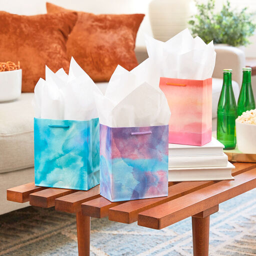 6.5" Assorted Watercolor 8-Pack Small Gift Bags, 
