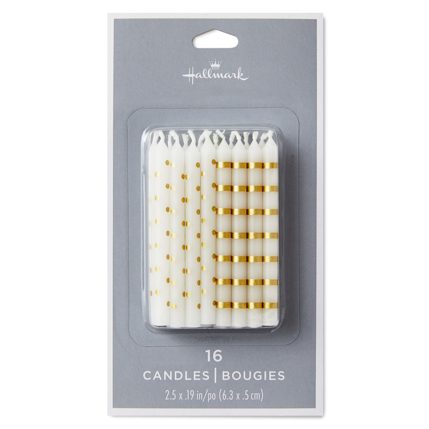 Gold Stripes and Polka Dots on White Birthday Candles, Set of 16 for only USD 2.99 | Hallmark