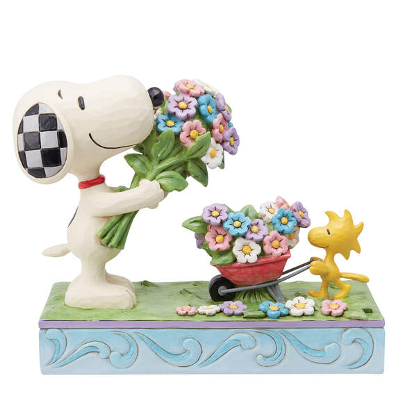 Jim Shore Peanuts Snoopy and Woodstock With Flowers Figurine, 6"