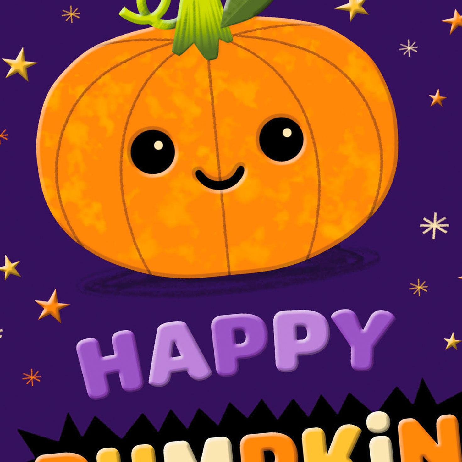Cute Pumpkin on Purple Kids Halloween Card Card Front Detail image number 4