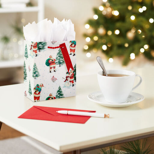 6.5" Santa Scenes in Snow Small Christmas Gift Bag, 