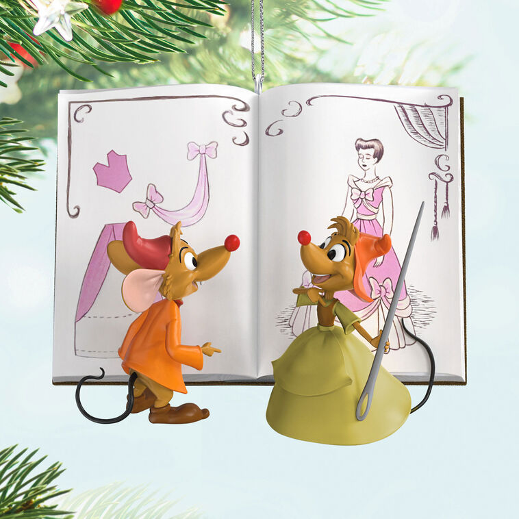 Cinderella Mice With Sewing Book Keepsake Ornament Hanging on tree image number 2