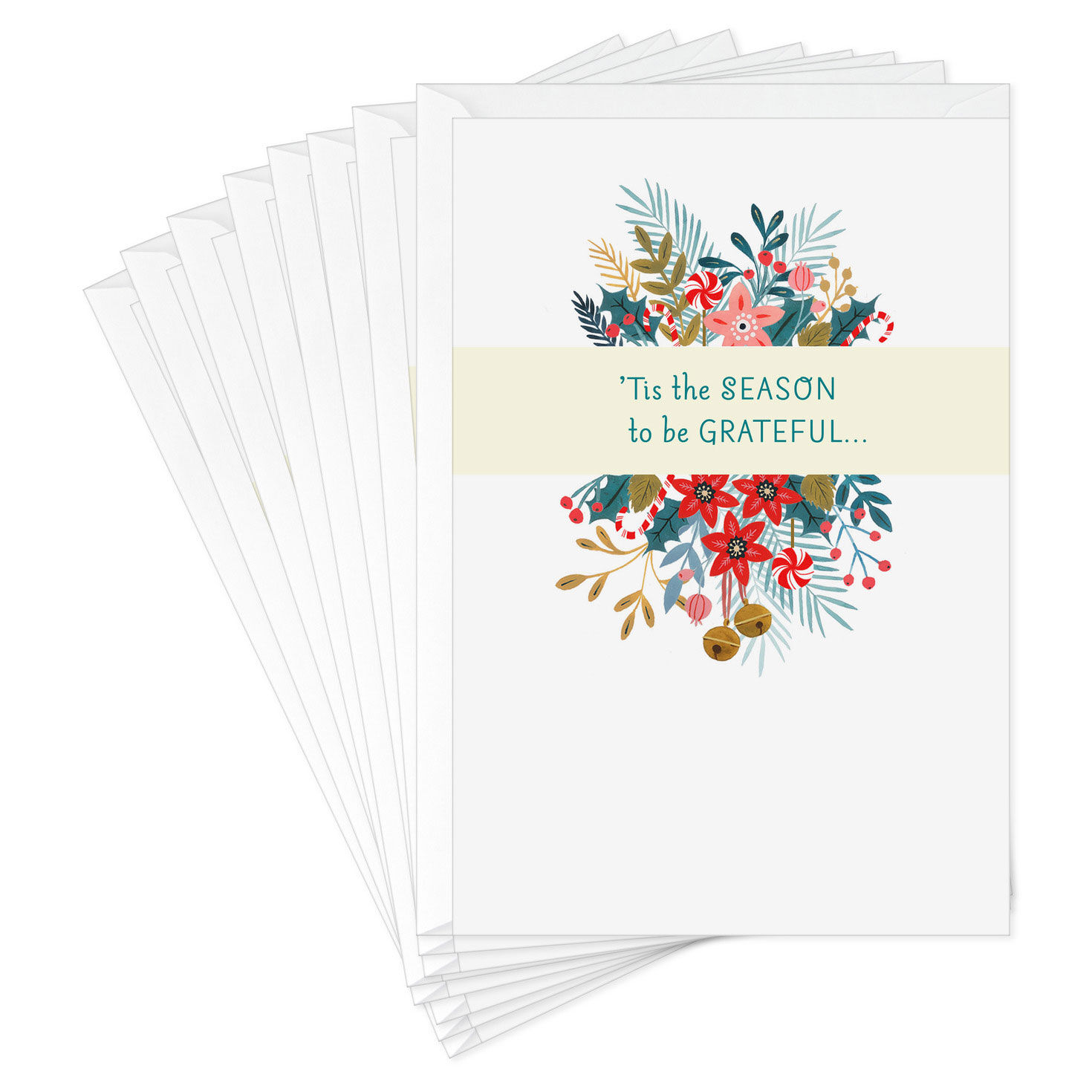 Floral Gratitude Christmas Card Pack fronts fanned image number 2