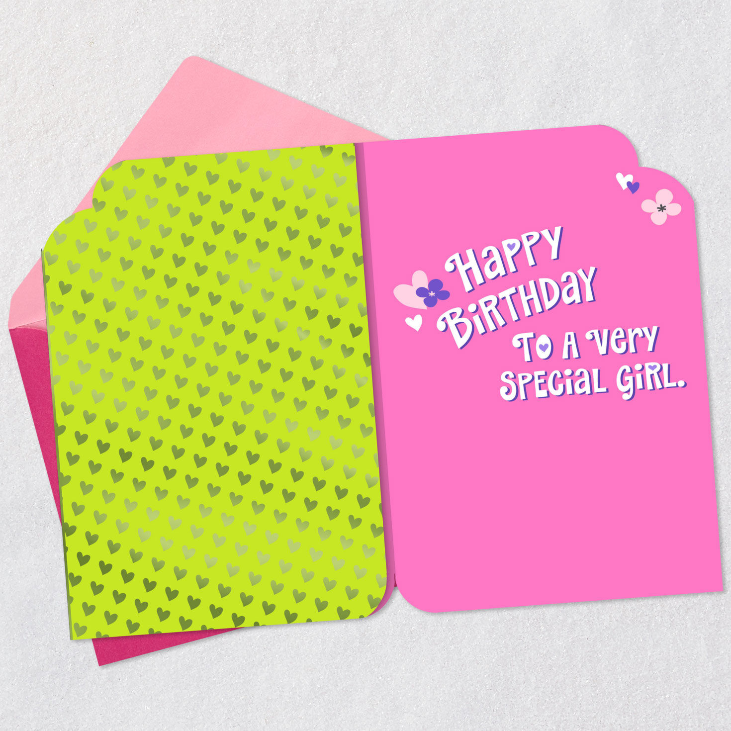 Butterfly, Flowers and Hearts Birthday Card for Girls Open card with envelope image number 3