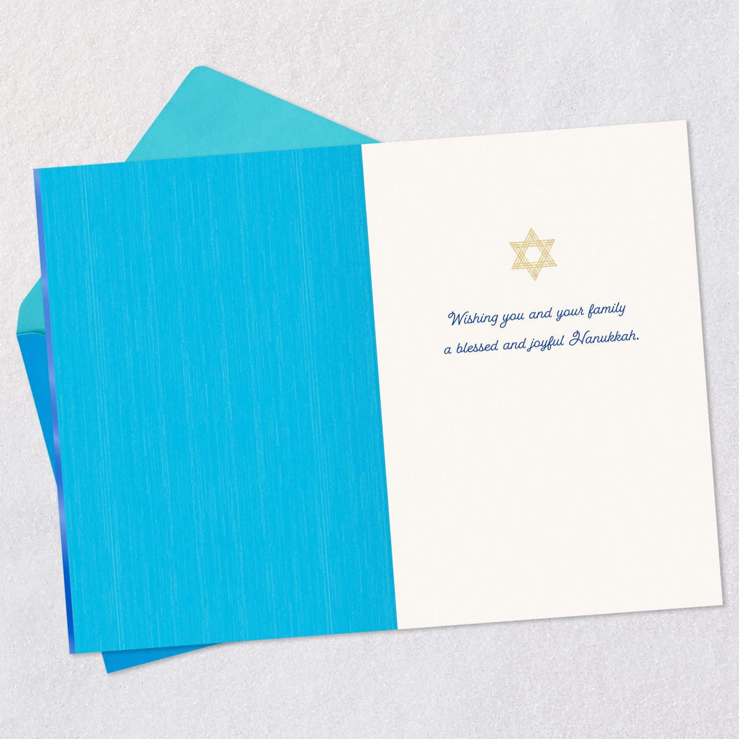 Colorful Menorah on Blue Hanukkah Card Open card with envelope image number 3