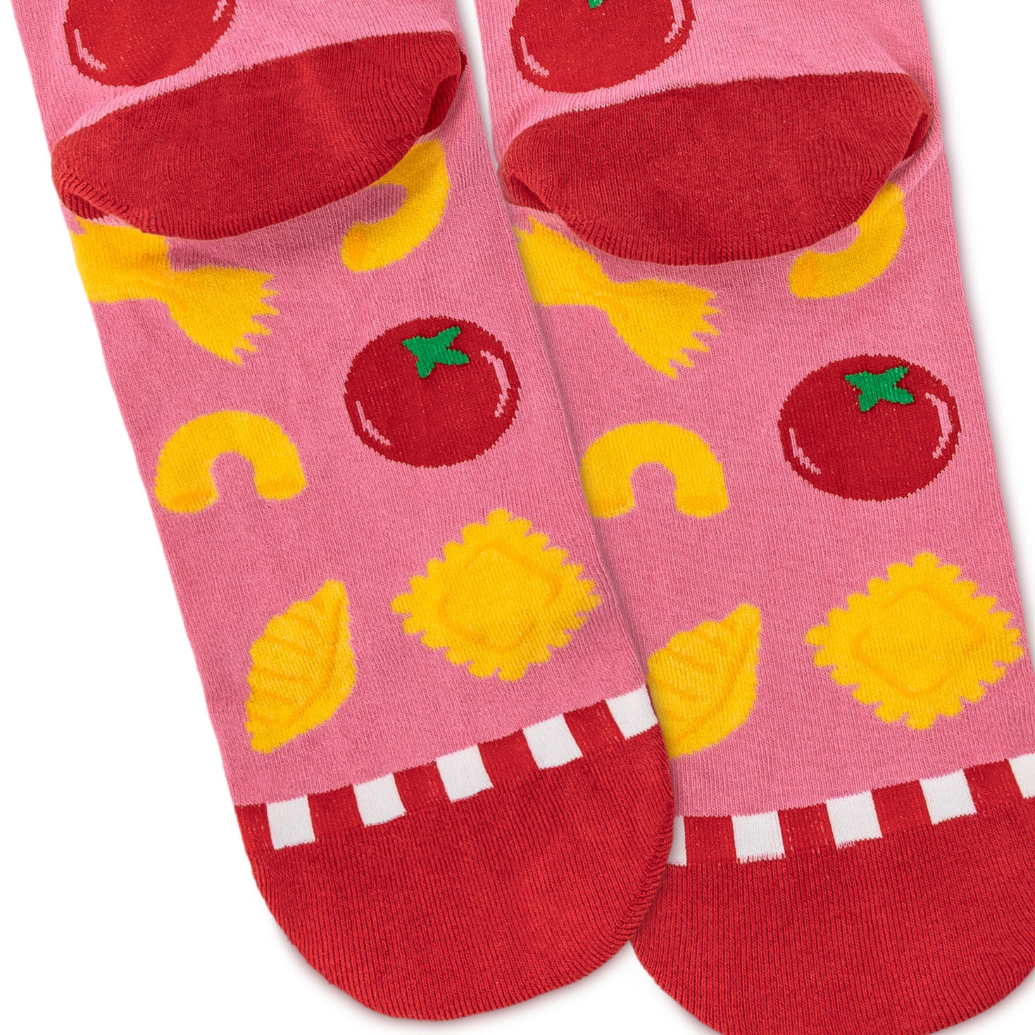 Mama Mia Pasta Shapes Pink Novelty Crew Socks upclose view image number 4