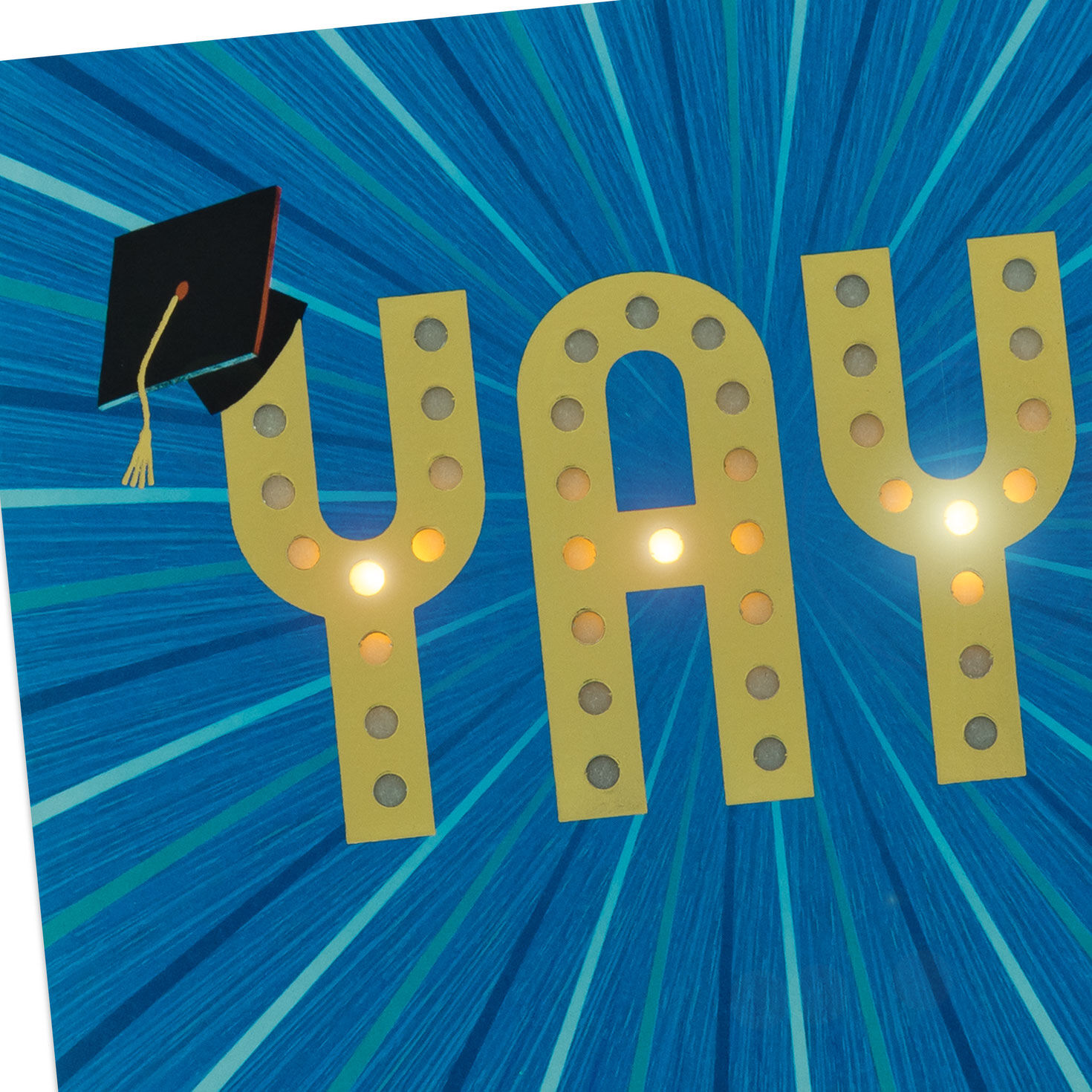 Blue and Gold Light Up Graduation Card with Music Card Front Detail image number 4
